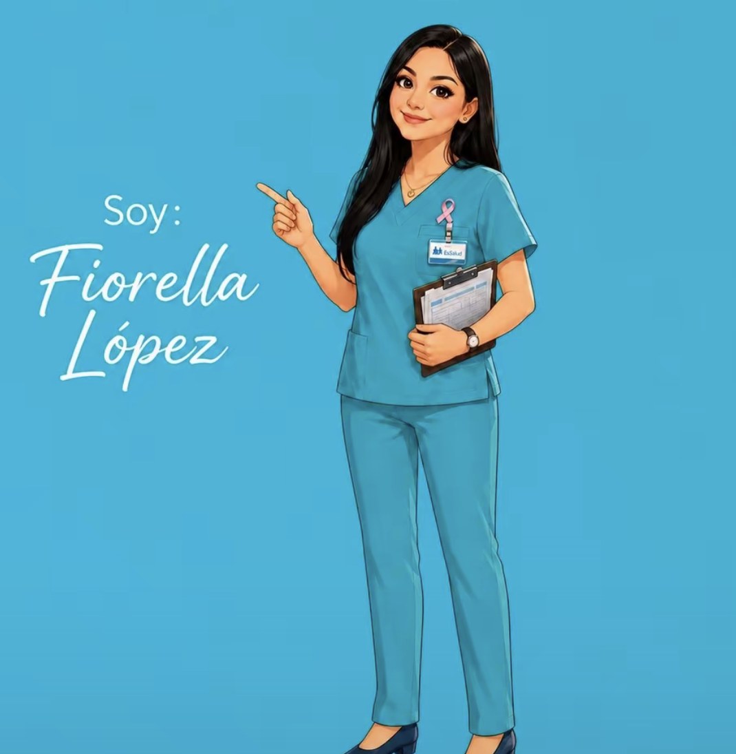 Ilustración de Fiorella López con uniforme de enfermera